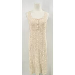 Sezane Cream Crochet Tank Midi Dress Knit Ivory Cotton Sweater Slipdress L